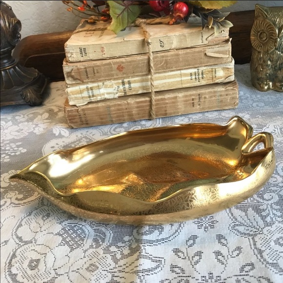 Vtg. Gold Vintage Wheeling serving display dish - Picture 3 of 8